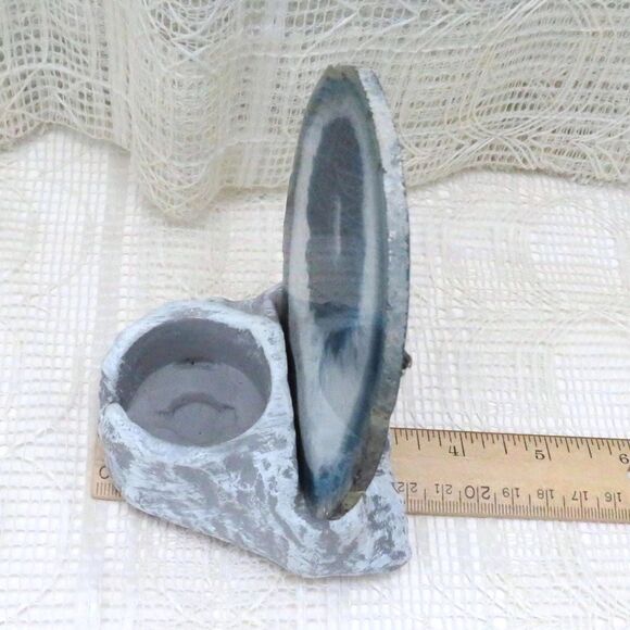 Vintage Tea Light Holder with Blue Agate Geode & Pewter Eagle Americana Souvenir - Picture 6 of 7